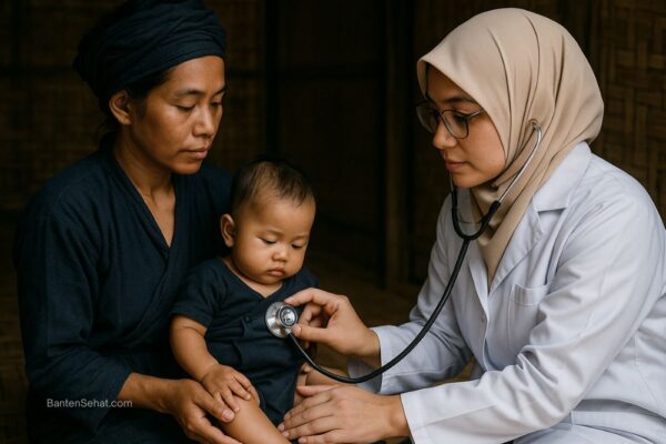 Dokter sedang memeriksa kesehatan anak warga Baduy