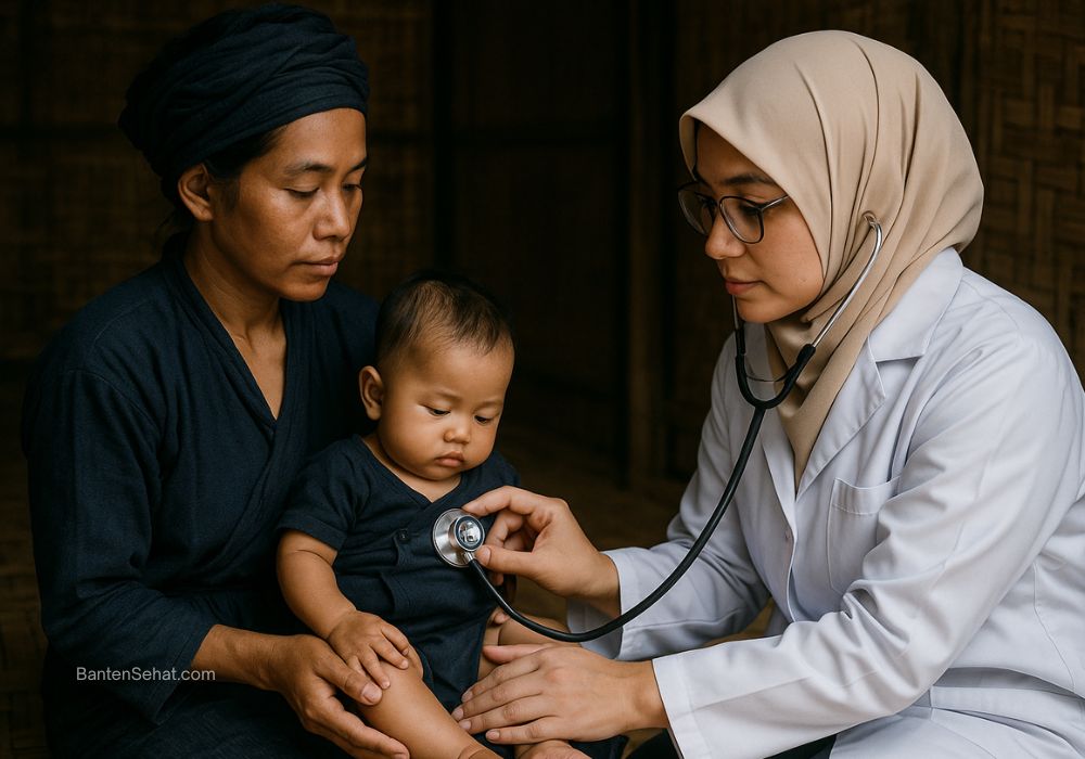 Dokter sedang memeriksa kesehatan anak warga Baduy