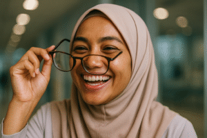 Cara LASIK & SMILE Bebaskan Penderita Minus dari Kaca Mata Seorang remaja tersenyum bahagia melepas kaca matanya