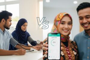 Cek Kesehatan Gratis: Mobile JKN atau Puskesmas? Ilustrasi Perbandingan anatara Pemeriksaan Kesehatan Gratis di Puskesmas vs Via Mobile JKN