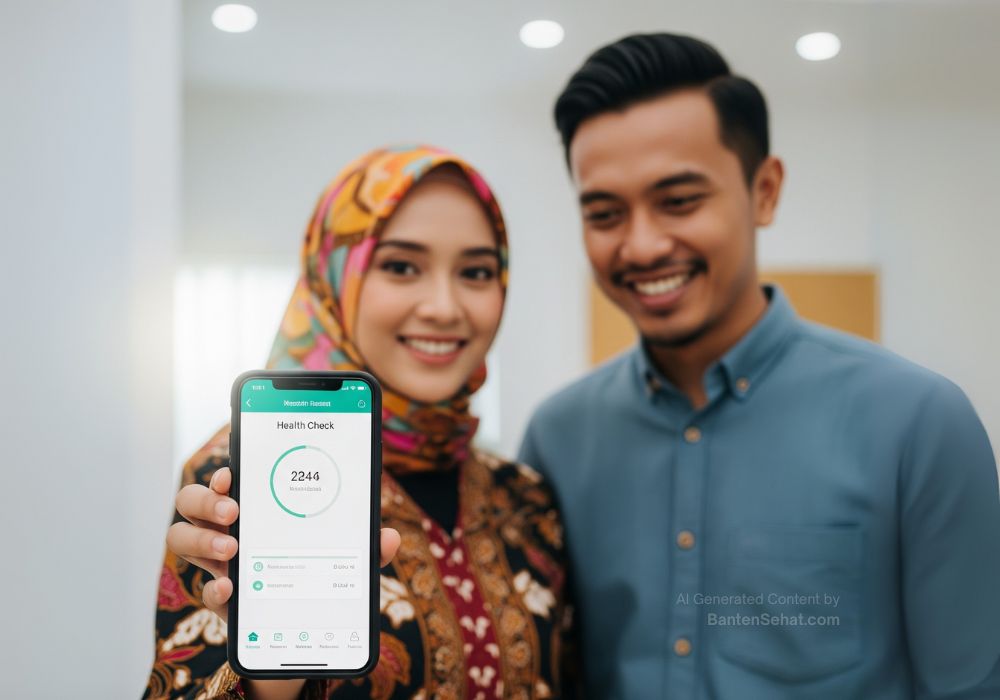 Pasangan Suami Istri Menunjukkan Hasi Cek Kesehatan Online di Layar Ponselnya